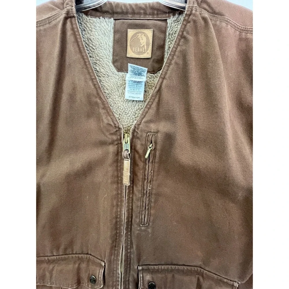 Berne Men's Canvas Sherpa Vest Size 2XL Brown Heavy Weight Barn Coat Workwear